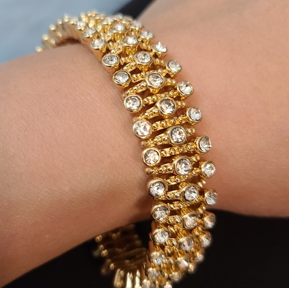 Goldtone Pave Simulated Crystal Stretch Bracelet - Picture 4 of 5